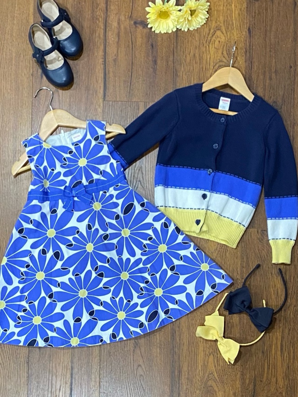 🌼Gymboree Flower Showers Daisy Dress with Matching Colorblock Cardigan